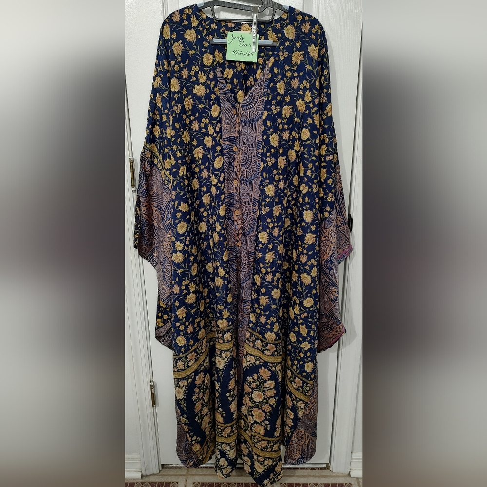 Kantha Bae Bowie Jumpsuit STUNNING Floral in Blue & Gold